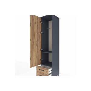 Hyperion Dolap 2 Raflı 2 Çekmeceli Tek Askılı 44x44x195 Antrasit-çam