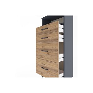 Arges Dolap Tek Raflı 4 Çekmeceli 60x30x134 Antrasit-çam