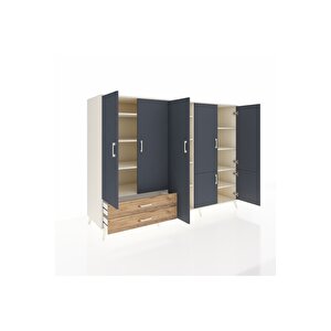 Kronos Dolap 12 Raflı 2 Çekmeceli 7 Kapaklı 220x59x163 Aytaşı-antrasit/çam