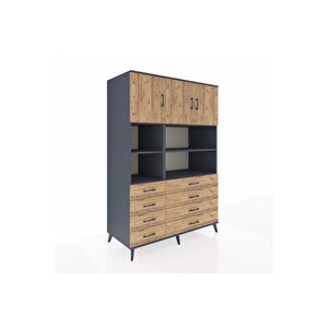 Kronos Dolap 8 Raflı 8 Çekmeceli 3 Kapaklı 132x59x195 Antrasit-çam/çam