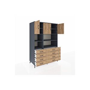 Kronos Dolap 8 Raflı 8 Çekmeceli 3 Kapaklı 132x59x195 Antrasit-çam/çam