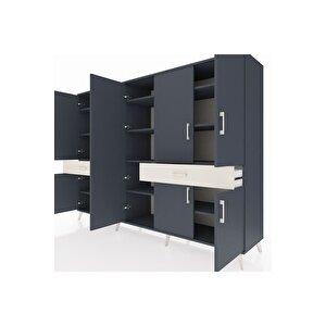 Hyperion Dolap 12 Raflı 2 Çekmeceli 8 Kapaklı 220x44x163 Antrasit-antrasit/aytaşı