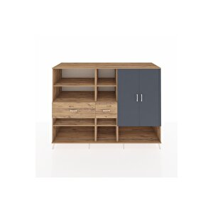 Kronos Dolap 10 Raflı 2 Çekmeceli 2 Kapaklı 220x59x163 Çam-antrasit/çam