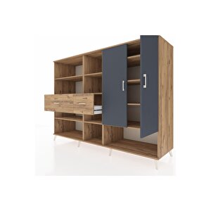 Kronos Dolap 10 Raflı 2 Çekmeceli 2 Kapaklı 220x59x163 Çam-antrasit/çam