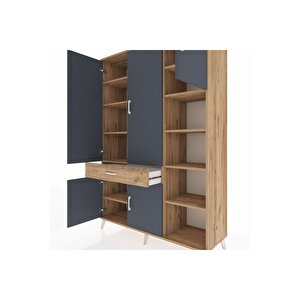 Hyperion Dolap 10 Raflı Tek Çekmeceli 5 Kapaklı 132x44x195 Çam-antrasit/çam