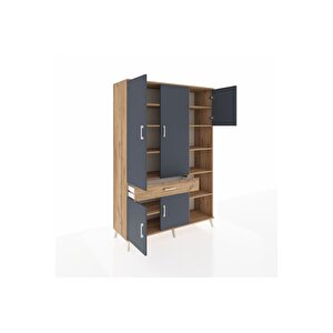 Hyperion Dolap 10 Raflı Tek Çekmeceli 5 Kapaklı 132x44x195 Çam-antrasit/çam