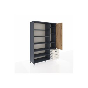 Hyperion Dolap 9 Raflı 3 Çekmeceli Tek Kapaklı  132x44x195 Antrasit-çam/aytaşı