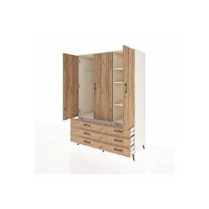 Kronos Dolap 5 Raflı 6 Çekmeceli Tek Askılı 132x59x195 Aytaşı-çam/çam