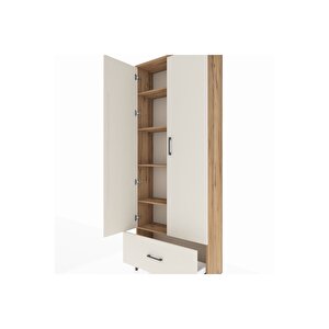 Arges Dolap 5 Raflı Tek Çekmeceli 2 Kapaklı 88x30x221 Çam-aytaşı