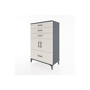 Hyperion Dolap Tek Raflı 4 Çekmeceli 2 Kapaklı 88x44x134 Antrasit-aytaşı