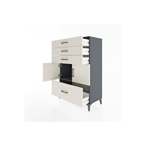 Hyperion Dolap Tek Raflı 4 Çekmeceli 2 Kapaklı 88x44x134 Antrasit-aytaşı