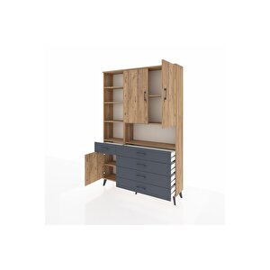 Arges Dolap 8 Raflı 5 Çekmeceli 3 Kapaklı 132x30x195 Çam-çam/antrasit