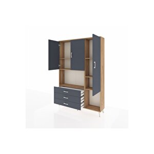 Arges Gardrop 6 Raflı 3 Çekmeceli 3 Kapaklı 132x30x195 Çam-antrasit