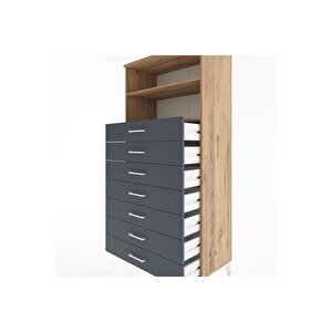 Hyperion Dolap 2 Raflı 7 Çekmeceli 88x44x182 Çam-antrasit