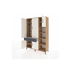 Hyperion Dolap 10 Raflı Tek Çekmeceli 5 Kapaklı 132x44x195 Çam-aytaşı/antrasit