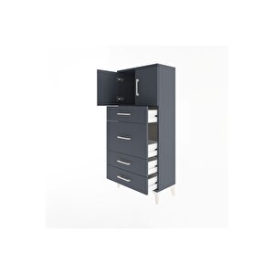 Arges Dolap Tek Raflı 4 Çekmeceli 2 Kapaklı 60x30x134 Antrasit-antrasit