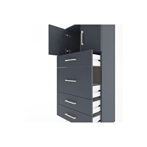 Arges Dolap Tek Raflı 4 Çekmeceli 2 Kapaklı 60x30x134 Antrasit-antrasit