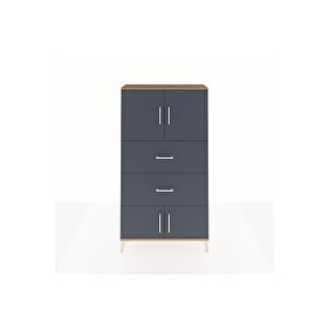 Arges Dolap 2 Raflı 2 Çekmeceli 4 Kapaklı 88x30x163 Çam-antrasit