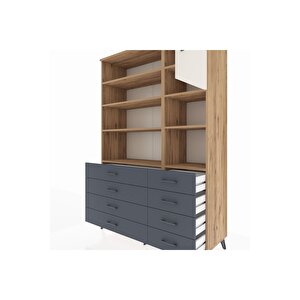 Hyperion Dolap 8 Raflı 8 Çekmeceli Tek Kapaklı  132x44x195 Çam-aytaşı/antrasit