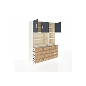 Hyperion Dolap 8 Raflı 8 Çekmeceli 3 Kapaklı 132x44x195 Aytaşı-antrasit/çam