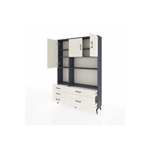 Arges Gardrop 8 Raflı 5 Çekmeceli 3 Kapaklı 132x30x195 Antrasit-aytaşı