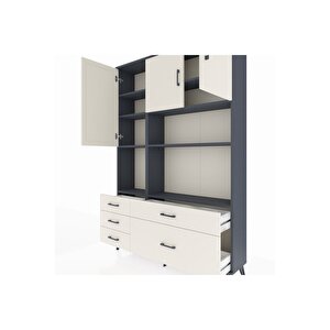 Arges Gardrop 8 Raflı 5 Çekmeceli 3 Kapaklı 132x30x195 Antrasit-aytaşı