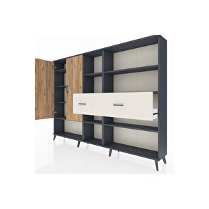 Arges Dolap 10 Raflı 2 Çekmeceli 2 Kapaklı 220x30x163 Antrasit-çam/aytaşı