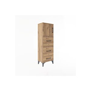 Arges Dolap Tek Raflı 3 Çekmeceli Tek Kapaklı 44x30x134 Çam-çam