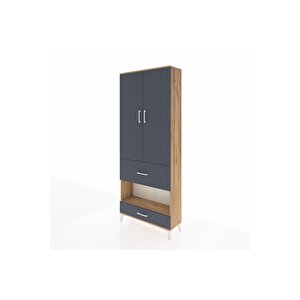 Arges Dolap 3 Raflı 2 Çekmeceli Tek Askılı 88x30x221 Çam-antrasit