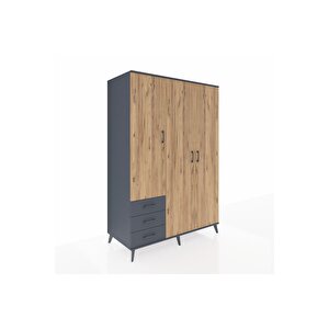 Kronos Dolap 6 Raflı 3 Çekmeceli Tek Askılı 132x59x195 Antrasit-çam/antrasit