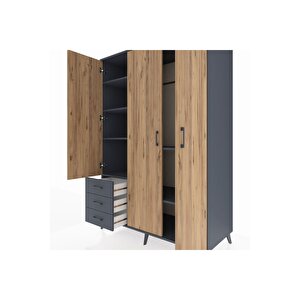 Kronos Dolap 6 Raflı 3 Çekmeceli Tek Askılı 132x59x195 Antrasit-çam/antrasit