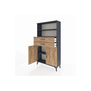 Arges Dolap 3 Raflı 2 Çekmeceli 2 Kapaklı 88x30x163 Antrasit-çam