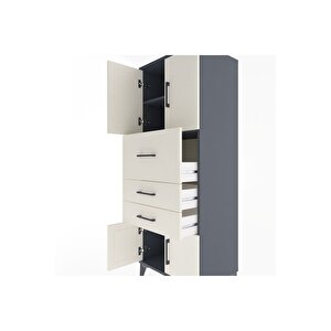 Hyperion Dolap 2 Raflı 3 Çekmeceli 4 Kapaklı 60x44x163 Antrasit-aytaşı