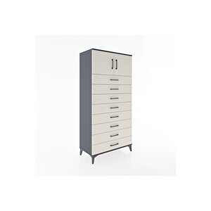 Hyperion Dolap Tek Raflı 8 Çekmeceli 2 Kapaklı 88x44x182 Antrasit-aytaşı