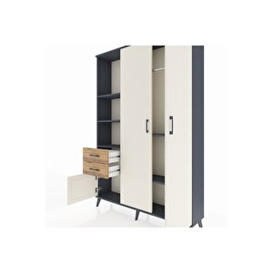 Arges Dolap 5 Raflı 2 Çekmeceli Tek Askılı 132x30x195 Antrasit-aytaşı/çam