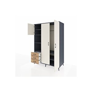 Kronos Dolap 6 Raflı 3 Çekmeceli Tek Askılı 132x59x195 Antrasit-aytaşı/çam