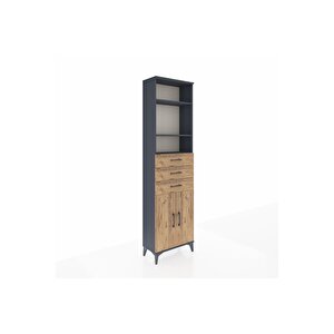 Arges Dolap 4 Raflı 3 Çekmeceli 2 Kapaklı 60x30x221 Antrasit-çam