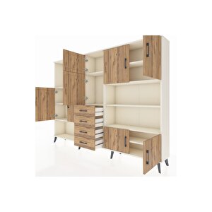 Arges Dolap 9 Raflı 4 Çekmeceli 8 Kapaklı 220x30x163 Aytaşı-çam