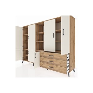 Hyperion Dolap 11 Raflı 3 Çekmeceli 7 Kapaklı 220x44x163 Çam-aytaşı/çam