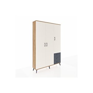 Arges Dolap 6 Raflı 3 Çekmeceli Tek Askılı 132x30x195 Çam-aytaşı/antrasit