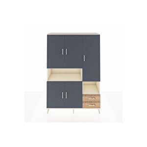 Hyperion Dolap 10 Raflı 2 Çekmeceli 5 Kapaklı 132x44x195 Aytaşı-antrasit/çam