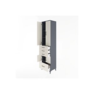 Hyperion Dolap 4 Raflı 4 Çekmeceli 4 Kapaklı 60x44x243 Antrasit-aytaşı