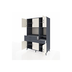 Kronos Dolap 9 Raflı 3 Çekmeceli 6 Kapaklı 132x59x195 Antrasit-aytaşı/antrasit