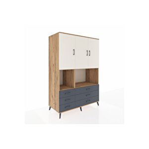 Kronos Dolap 6 Raflı 6 Çekmeceli 3 Kapaklı 132x59x195 Çam-aytaşı/antrasit