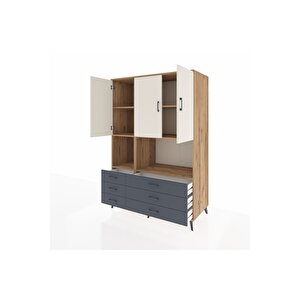 Kronos Dolap 6 Raflı 6 Çekmeceli 3 Kapaklı 132x59x195 Çam-aytaşı/antrasit