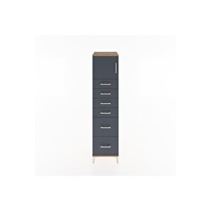 Hyperion Dolap Tek Raflı 6 Çekmeceli Tek Kapaklı 44x44x182 Çam-antrasit