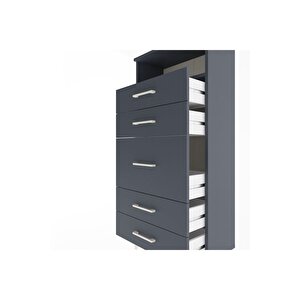 Arges Dolap Tek Raflı 5 Çekmeceli 60x30x134 Antrasit-antrasit