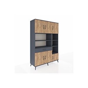 Hyperion Dolap 10 Raflı Tek Çekmeceli 6 Kapaklı 132x44x195 Antrasit-çam/antrasit