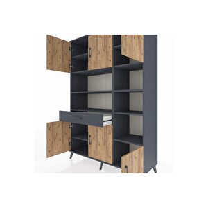 Hyperion Dolap 10 Raflı Tek Çekmeceli 6 Kapaklı 132x44x195 Antrasit-çam/antrasit