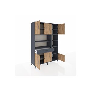 Hyperion Dolap 10 Raflı Tek Çekmeceli 6 Kapaklı 132x44x195 Antrasit-çam/antrasit